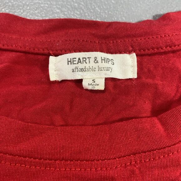 HEART & HIPS T-Shirt Cap Sleeve Graphic Beach Please Fitted Top Womens S Red - Picture 3 of 9